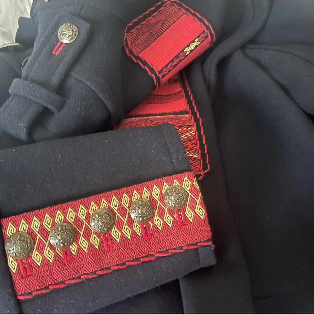 Free People Black Wool military PEACOAT size M Red textile accents, fully lined - Picture 7 of 16